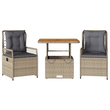 Set mobilier de grădină cu perne, 3 piese, bej, poliratan - Img 2