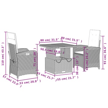 Set mobilier de grădină cu perne, 3 piese, bej, poliratan - Img 7