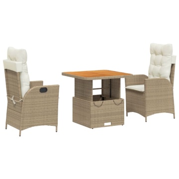 Set mobilier de grădină cu perne, 3 piese, bej, poliratan - Img 2