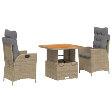 Set mobilier de grădină cu perne, 3 piese, bej, poliratan - Img 2