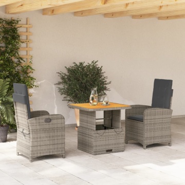 Set mobilier de grădină cu perne, 3 piese, gri, poliratan - Img 1