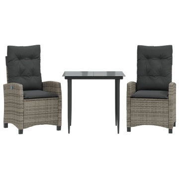 Set mobilier de grădină cu perne, 3 piese, gri, poliratan - Img 2