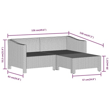 Set mobilier de grădină cu perne, 3 piese, gri, poliratan - Img 7