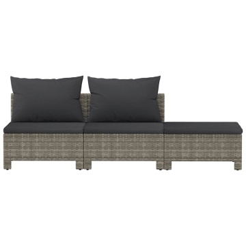 Set mobilier de grădină cu perne, 3 piese, gri, poliratan - Img 4