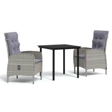Set mobilier de grădină, cu perne, 3 piese, gri și negru - Img 2