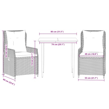 Set mobilier de grădină cu perne, 3 piese, maro, poliratan - Img 7