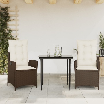 Set mobilier de grădină cu perne, 3 piese, maro, poliratan - Img 1