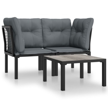 Set mobilier de grădină cu perne, 3 piese, negru/gri, poliratan - Img 2