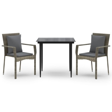 Set mobilier de grădină cu perne, 3 piese, negru/gri, poliratan - Img 2