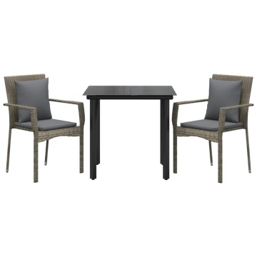 Set mobilier de grădină cu perne, 3 piese, negru/gri, poliratan - Img 3