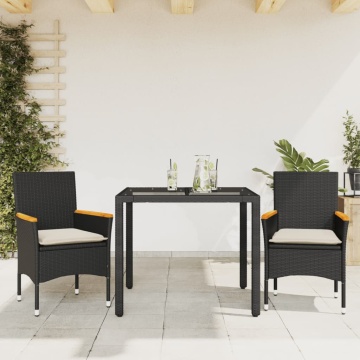 Set mobilier de grădină cu perne 3 piese negru poliratan&sticlă - Img 1