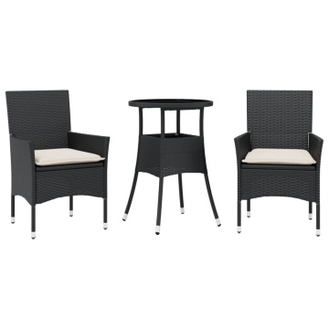 Set mobilier de grădină cu perne 3 piese negru poliratan&sticlă - Img 2