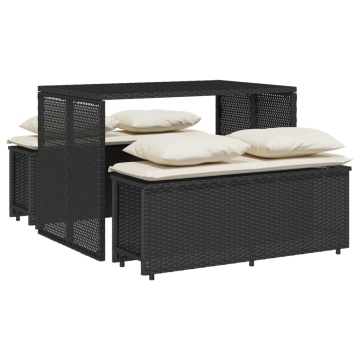 Set mobilier de grădină cu perne, 3 piese, negru, poliratan - Img 2
