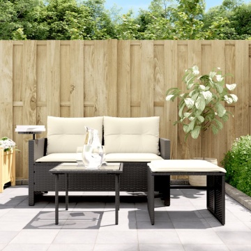 Set mobilier de grădină cu perne, 3 piese, negru, poliratan - Img 3