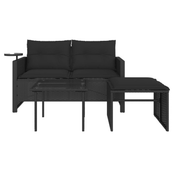 Set mobilier de grădină cu perne, 3 piese, negru, poliratan - Img 8