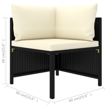 Set mobilier de grădină cu perne, 3 piese, negru, poliratan - Img 5