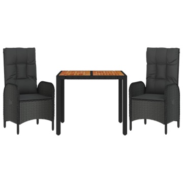 Set mobilier de grădină cu perne, 3 piese, negru, poliratan - Img 3