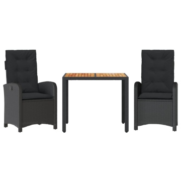 Set mobilier de grădină cu perne, 3 piese, negru, poliratan - Img 2