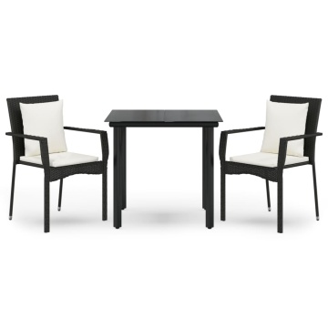 Set mobilier de grădină cu perne, 3 piese, negru, poliratan - Img 2