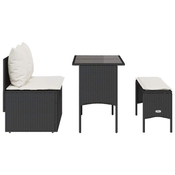 Set mobilier de grădină cu perne, 3 piese, negru, poliratan - Img 7