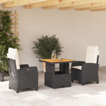 Set mobilier de grădină cu perne, 3 piese, negru, poliratan - Img 1
