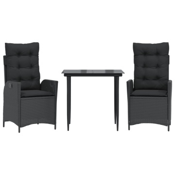 Set mobilier de grădină cu perne, 3 piese, negru, poliratan - Img 2