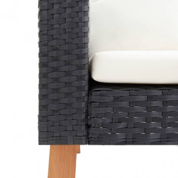 Set mobilier de grădină cu perne, 3 piese, negru, poliratan - Img 5