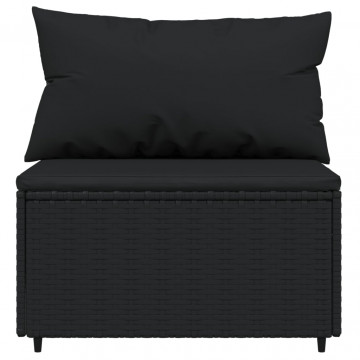 Set mobilier de grădină cu perne, 3 piese, negru, poliratan - Img 6