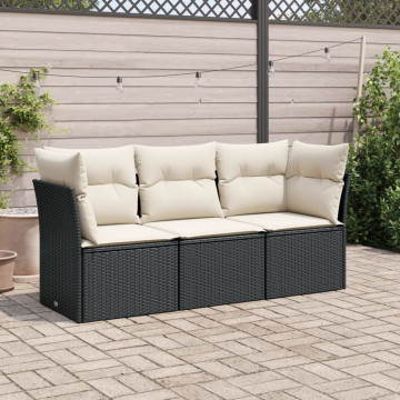 Set mobilier de grădină cu perne, 3 piese, negru, poliratan - Img 1