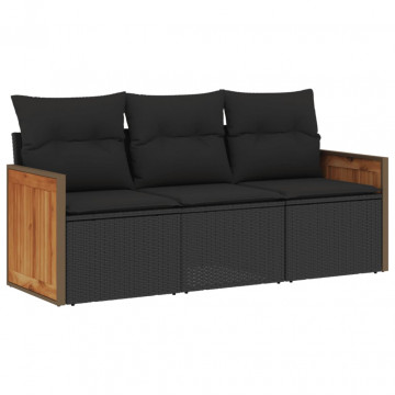 Set mobilier de grădină cu perne, 3 piese, negru, poliratan - Img 2
