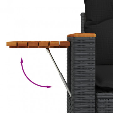 Set mobilier de grădină cu perne, 3 piese, negru, poliratan - Img 5