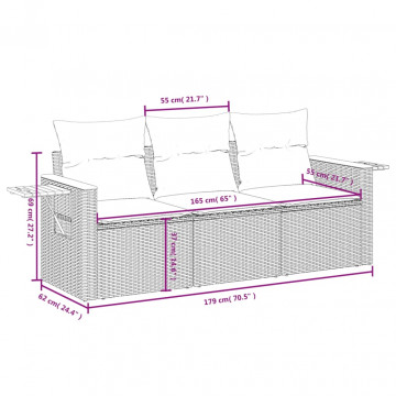 Set mobilier de grădină cu perne, 3 piese, negru, poliratan - Img 6