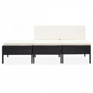 Set mobilier de grădină cu perne, 3 piese, negru, poliratan - Img 2