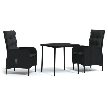 Set mobilier de grădină cu perne, 3 piese, negru - Img 2