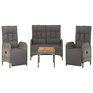 Set mobilier de grădină cu perne, 4 piese, gri, poliratan - Img 3
