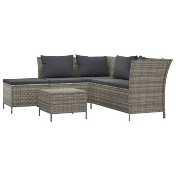 Set mobilier de grădină cu perne, 4 piese, gri, poliratan - Img 2