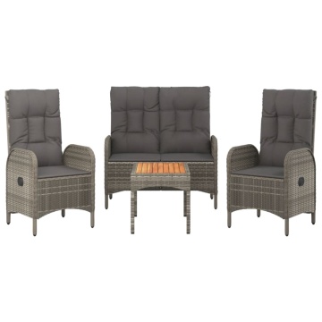Set mobilier de grădină cu perne, 4 piese, gri, poliratan - Img 3