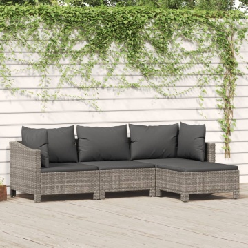 Set mobilier de grădină cu perne, 4 piese, gri, poliratan - Img 1