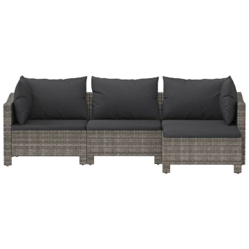 Set mobilier de grădină cu perne, 4 piese, gri, poliratan - Img 4