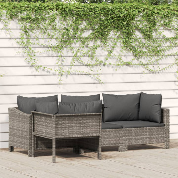 Set mobilier de grădină cu perne, 4 piese, gri, poliratan - Img 1