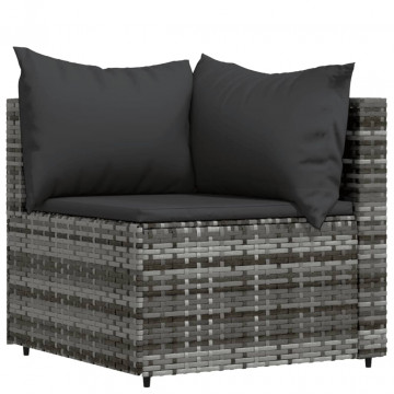 Set mobilier de grădină cu perne, 4 piese, gri, poliratan - Img 4