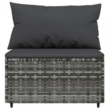 Set mobilier de grădină cu perne, 4 piese, gri, poliratan - Img 6