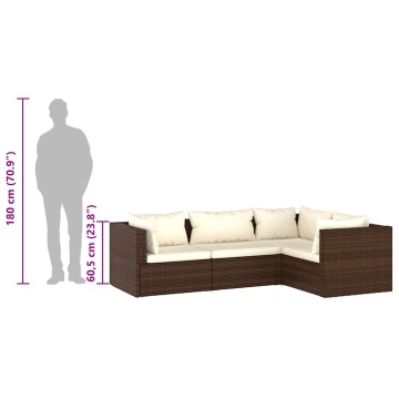 Set mobilier de grădină cu perne, 4 piese, maro, poliratan - Img 8