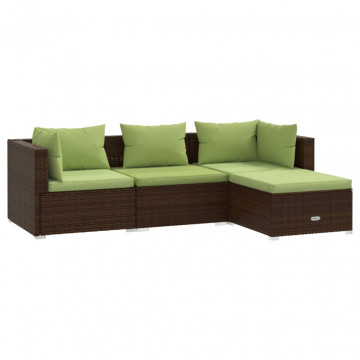 Set mobilier de grădină cu perne, 4 piese, maro, poliratan - Img 2