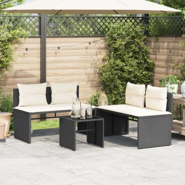 Set mobilier de grădină cu perne, 4 piese, negru, poliratan - Img 3