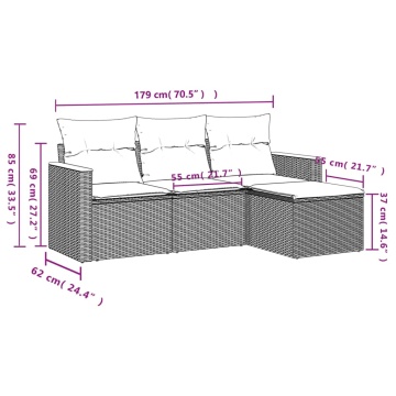 Set mobilier de grădină cu perne, 4 piese, negru, poliratan - Img 3