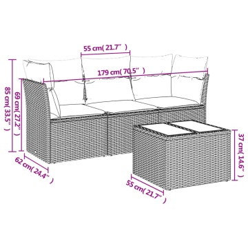 Set mobilier de grădină cu perne, 4 piese, negru, poliratan - Img 3