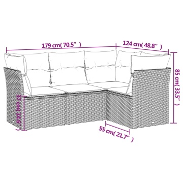 Set mobilier de grădină cu perne, 4 piese, negru, poliratan - Img 3