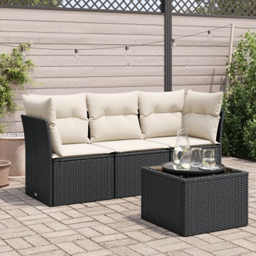 Set mobilier de grădină cu perne, 4 piese, negru, poliratan - Img 1