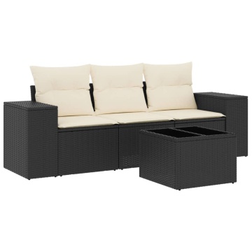 Set mobilier de grădină cu perne, 4 piese, negru, poliratan - Img 2